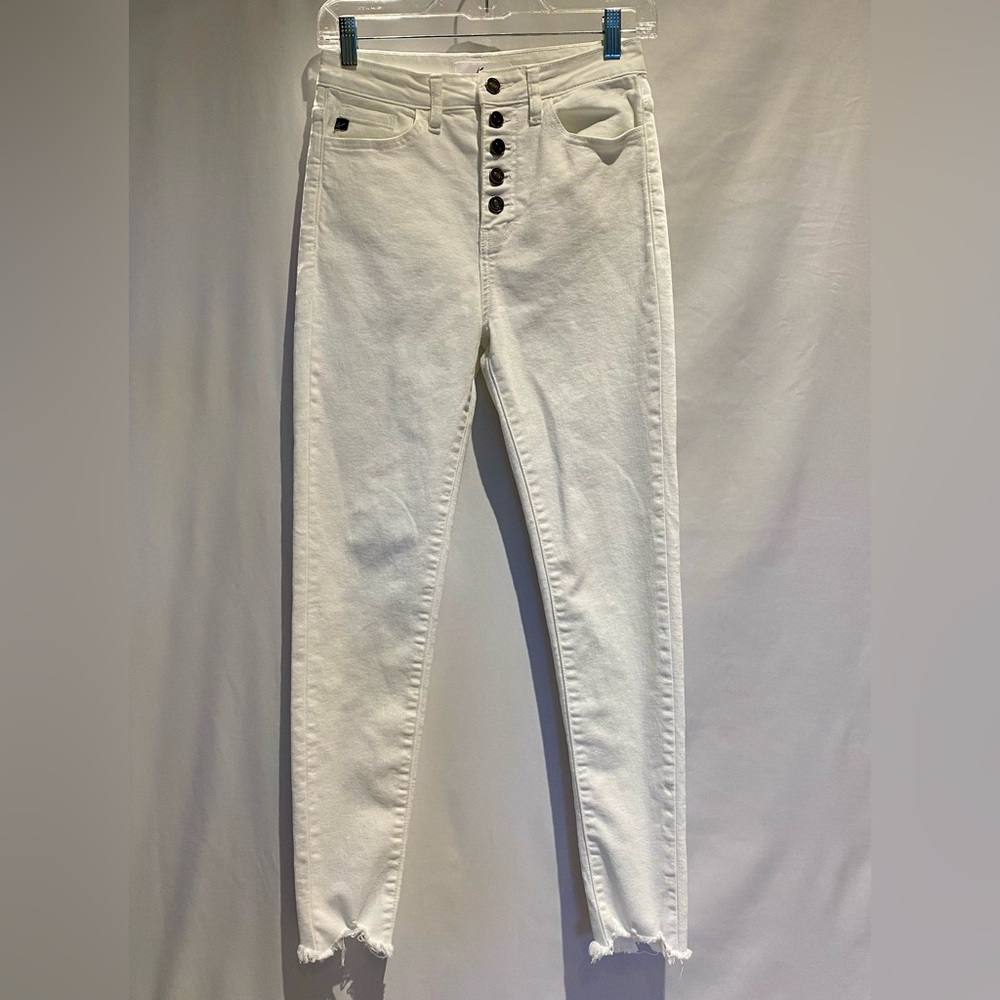 KanCan White Button Fly High-Rise Skinny Jeans, size 5/26